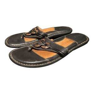 Born Leather Beaded Thong Flips Flops Sandals Flats Shoes Women’s Size 10 Black